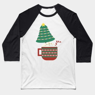 Decorated Christmas tree in a large Red Green mug with hot cocoa, whipped cream, marshmallow and striped candy cane Baseball T-Shirt